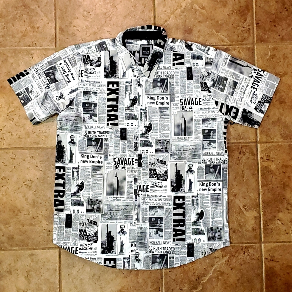 CR24 BORDO CROMATO Mens Newspaper Shirt XL NWT
